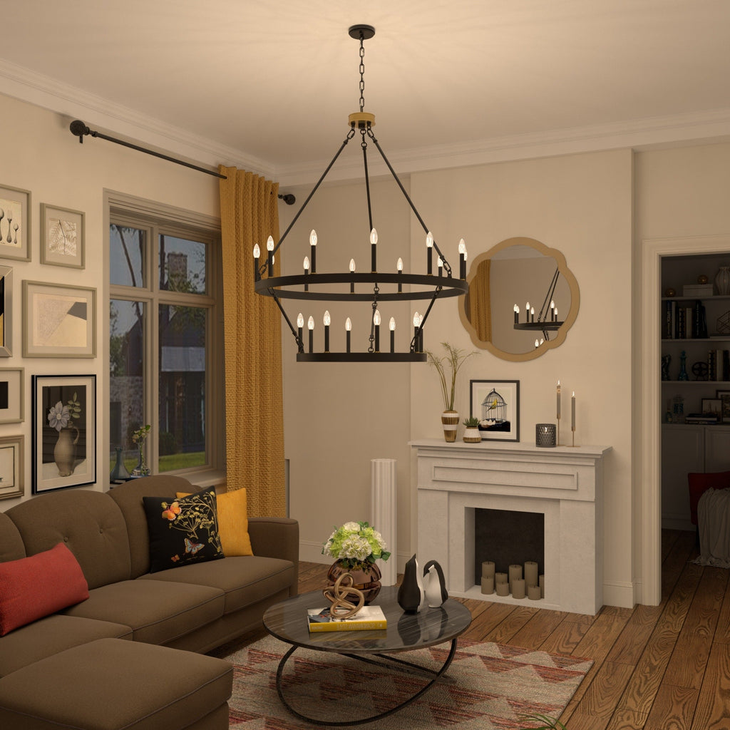 Lustre Acroma moderne à 20 lumières, style ferme, rond, 40 po, en forme de roue de chariot, homologué UL.