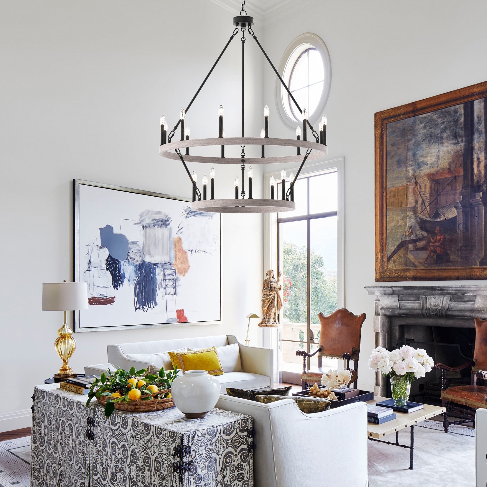 Lustre Acroma moderne à 20 lumières, style ferme, rond, 40 po, en forme de roue de chariot, homologué UL.