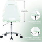 Chaise de bureau à roulettes pivotante en acrylique, sans accoudoirs et réglable en hauteur