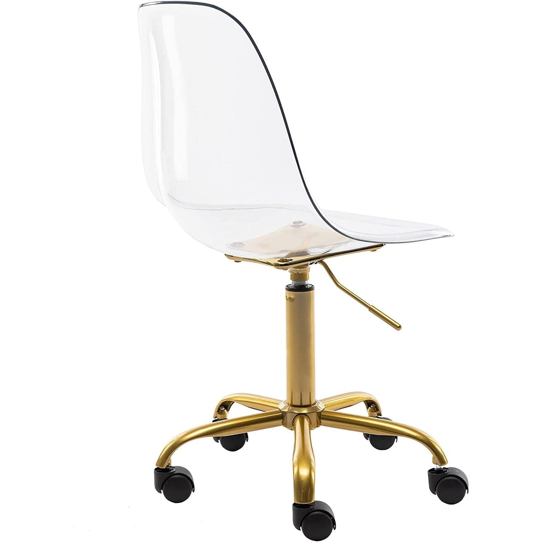 Chaise de bureau à roulettes pivotante en acrylique, sans accoudoirs et réglable en hauteur