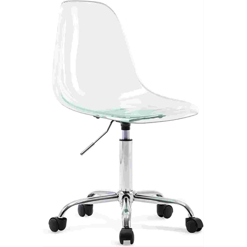 Chaise de bureau à roulettes pivotante en acrylique, sans accoudoirs et réglable en hauteur