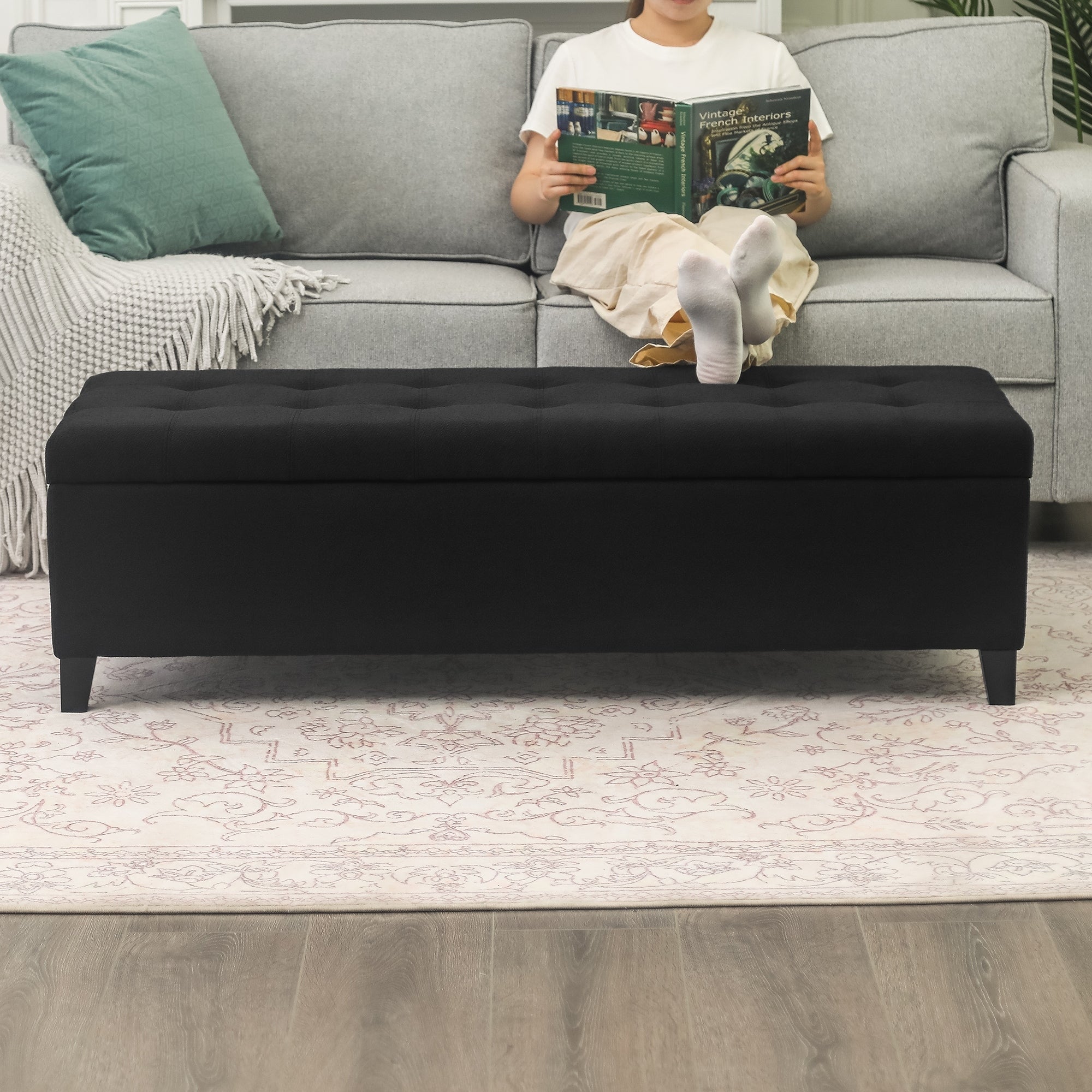 Banc coffre de rangement en cuir reconstitué Adeco 50