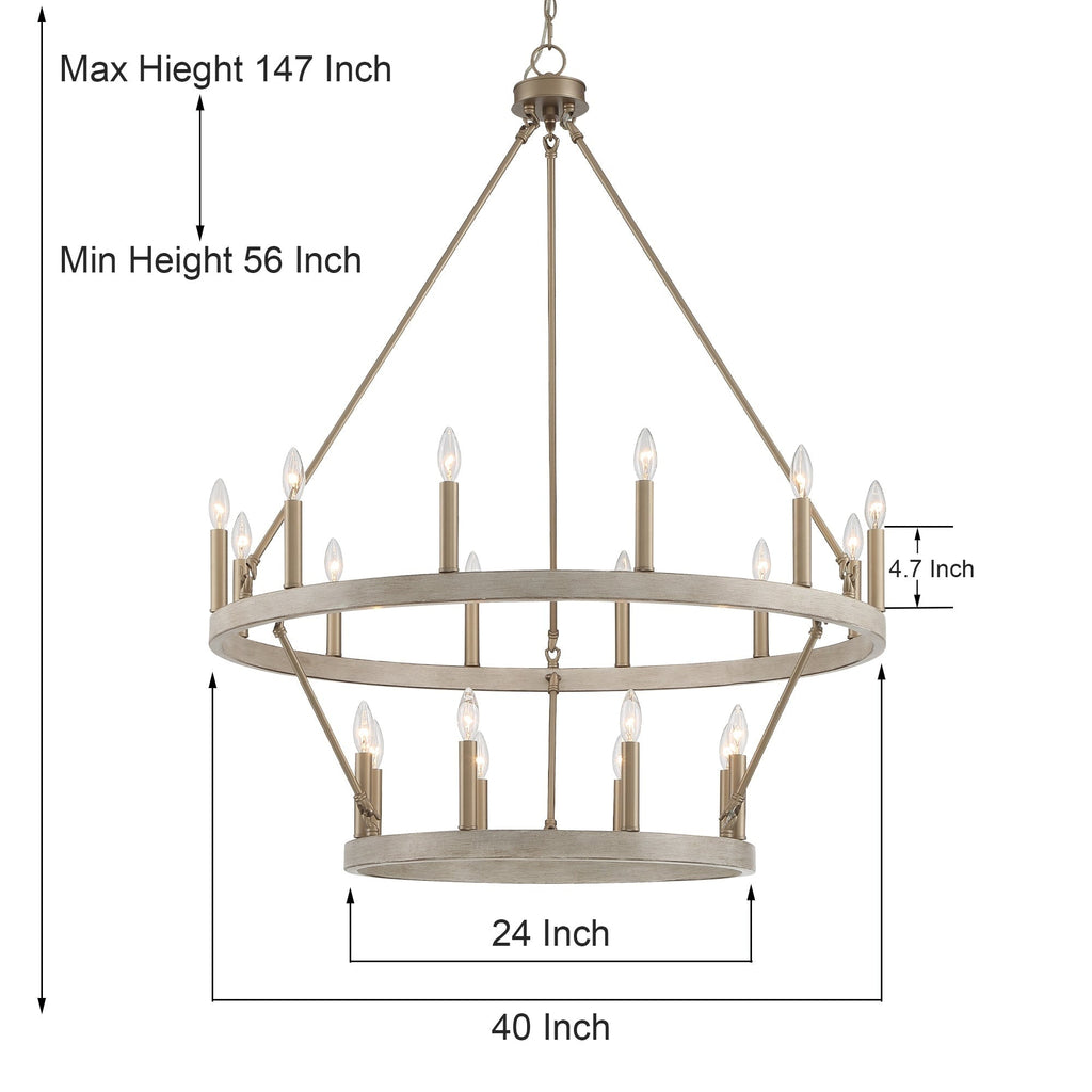 Lustre Acroma moderne à 20 lumières, style ferme, rond, 40 po, en forme de roue de chariot, homologué UL.