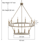 Lustre Acroma moderne à 20 lumières, style ferme, rond, 40 po, en forme de roue de chariot, homologué UL.