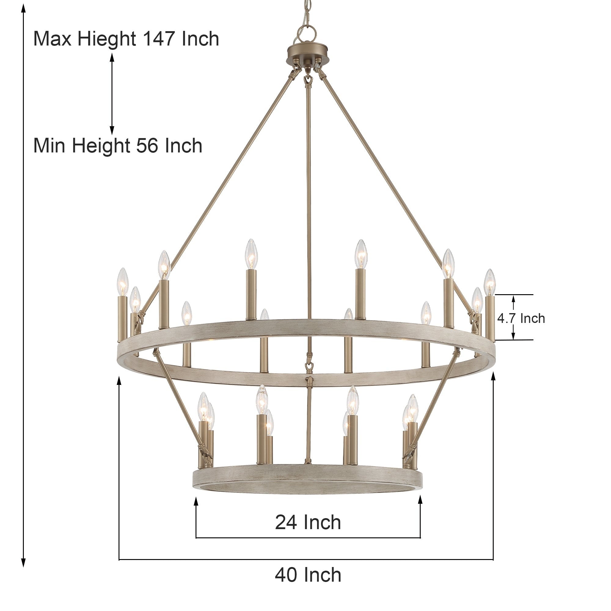 Lustre Acroma moderne à 20 lumières, style ferme, rond, 40 po, en forme de roue de chariot, homologué UL.