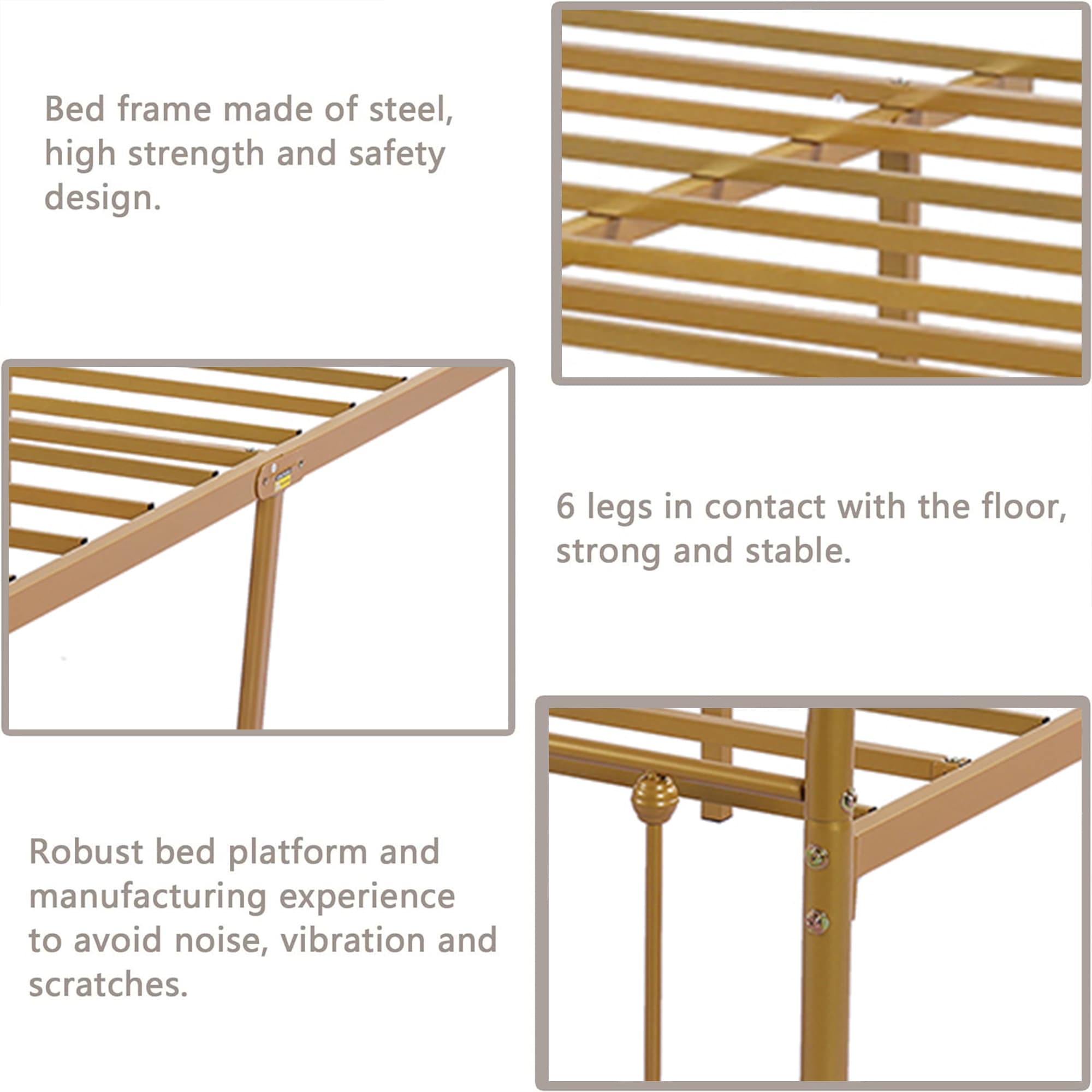 Cadre de lit plateforme en métal style vintage simple Alazyhome, montage facile