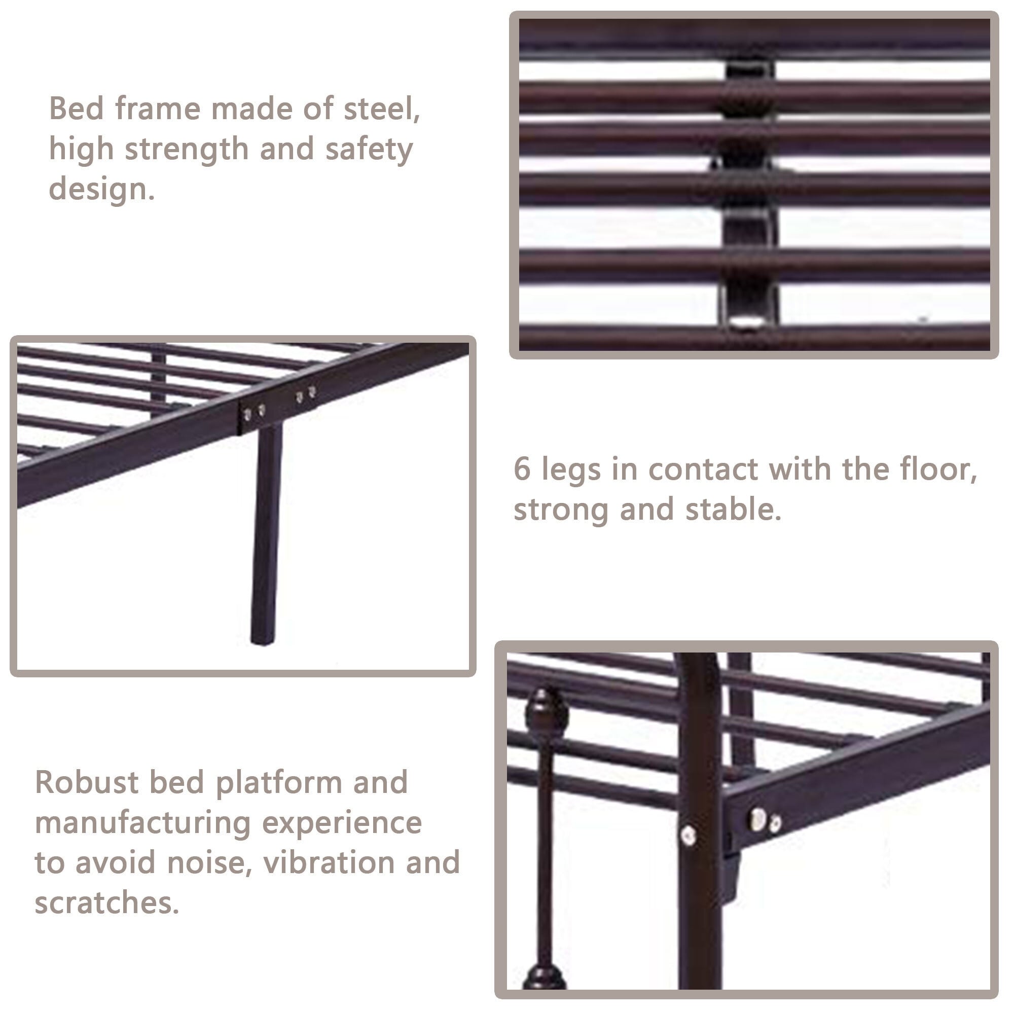 Cadre de lit plateforme en métal style vintage simple Alazyhome, montage facile