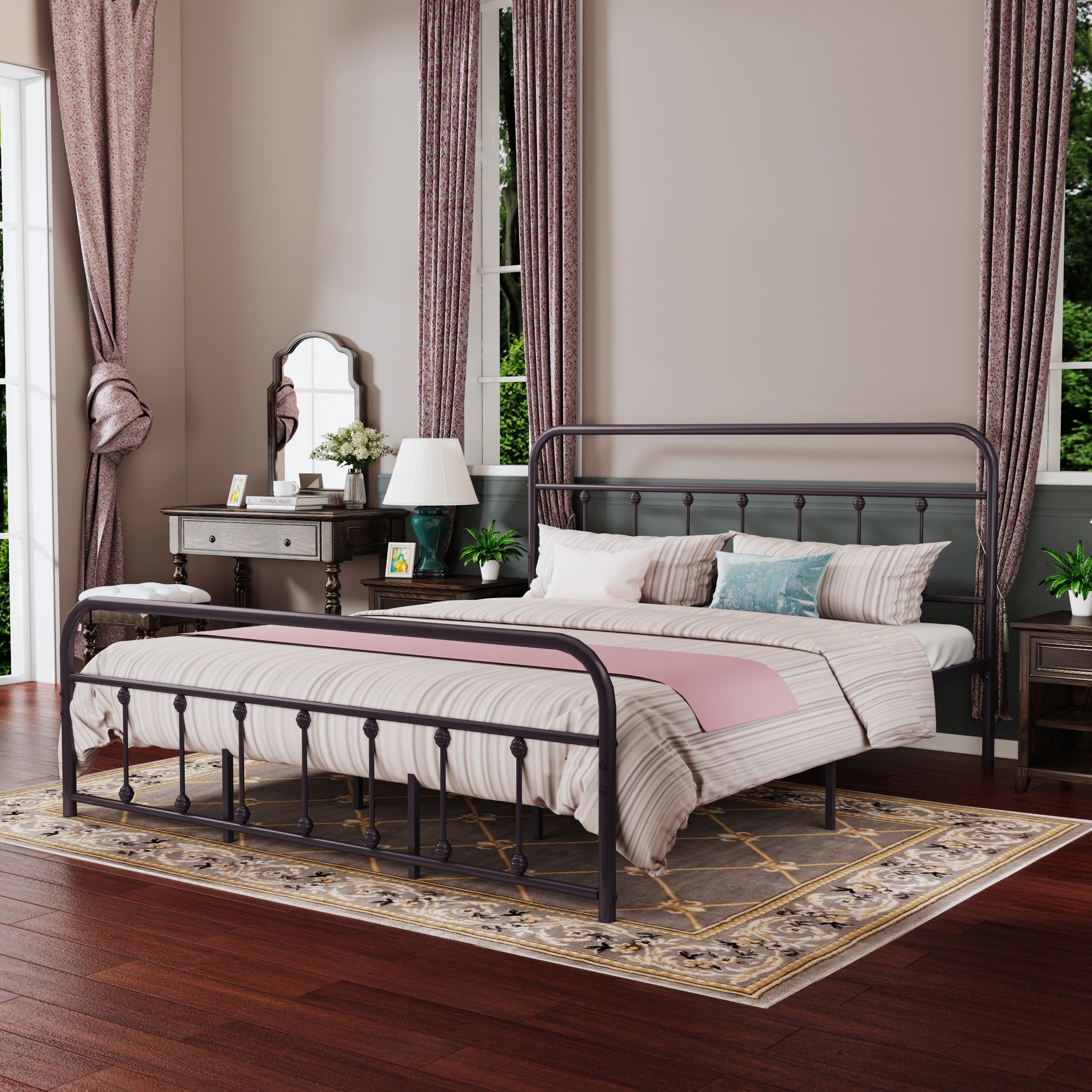 Cadre de lit plateforme en métal style vintage simple Alazyhome, montage facile