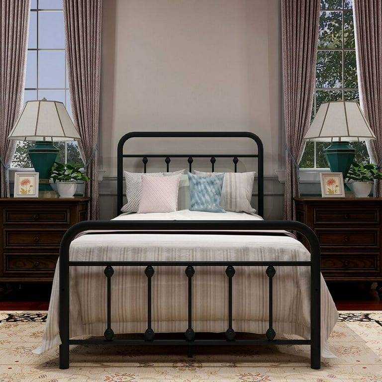 Cadre de lit plateforme en métal style vintage simple Alazyhome, montage facile