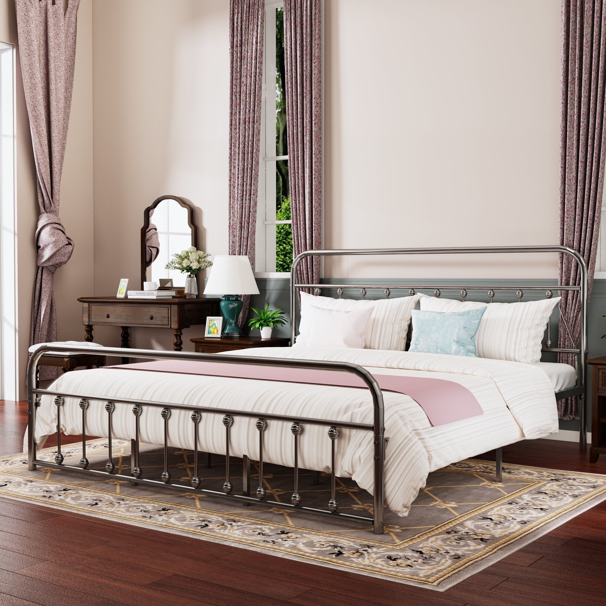 Cadre de lit plateforme en métal style vintage simple Alazyhome, montage facile