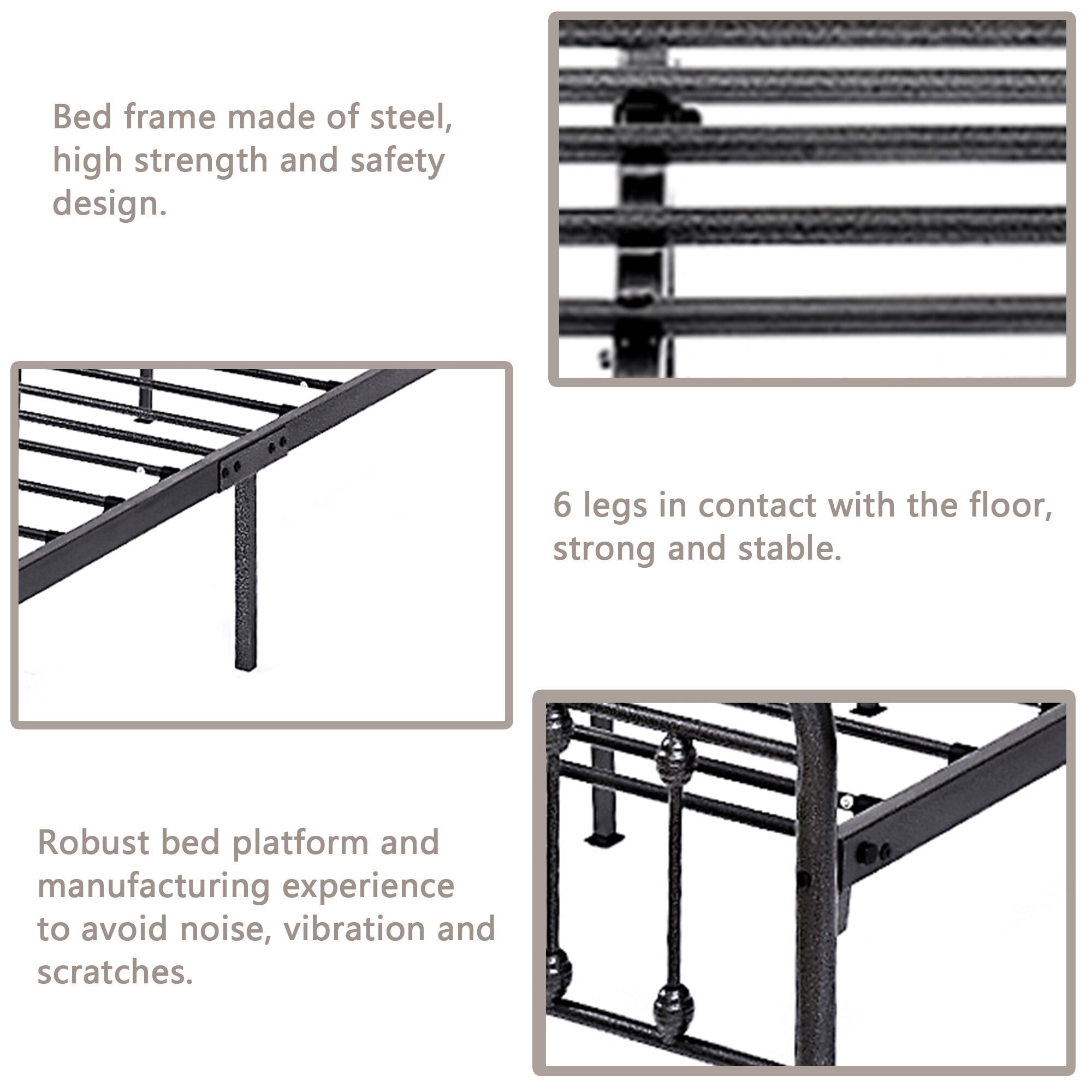 Cadre de lit plateforme en métal style vintage simple Alazyhome, montage facile