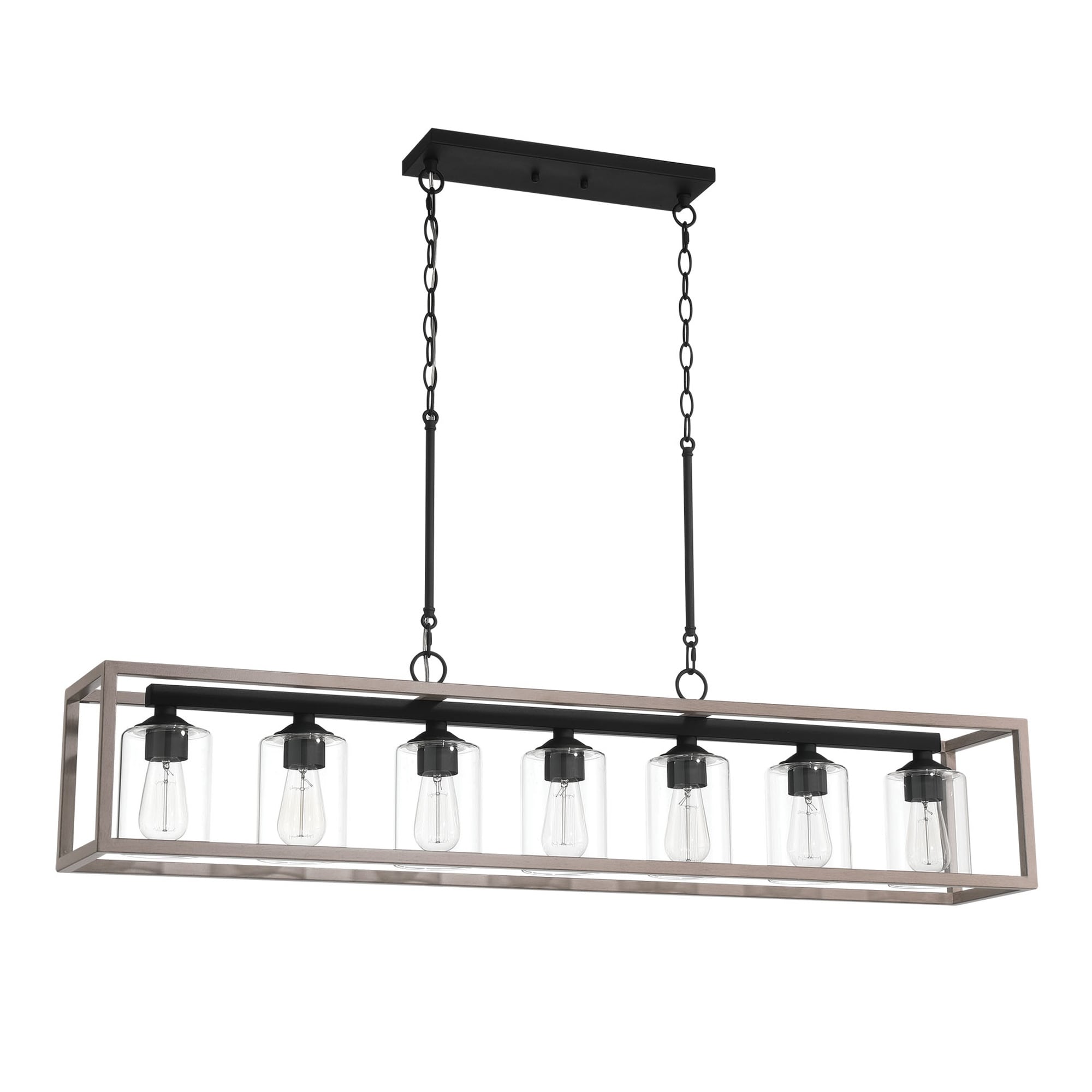 Lustre linéaire rectangulaire Allegray de style ferme, 7 lumières, 132 cm (52 ​​po), suspension pour îlot de cuisine.