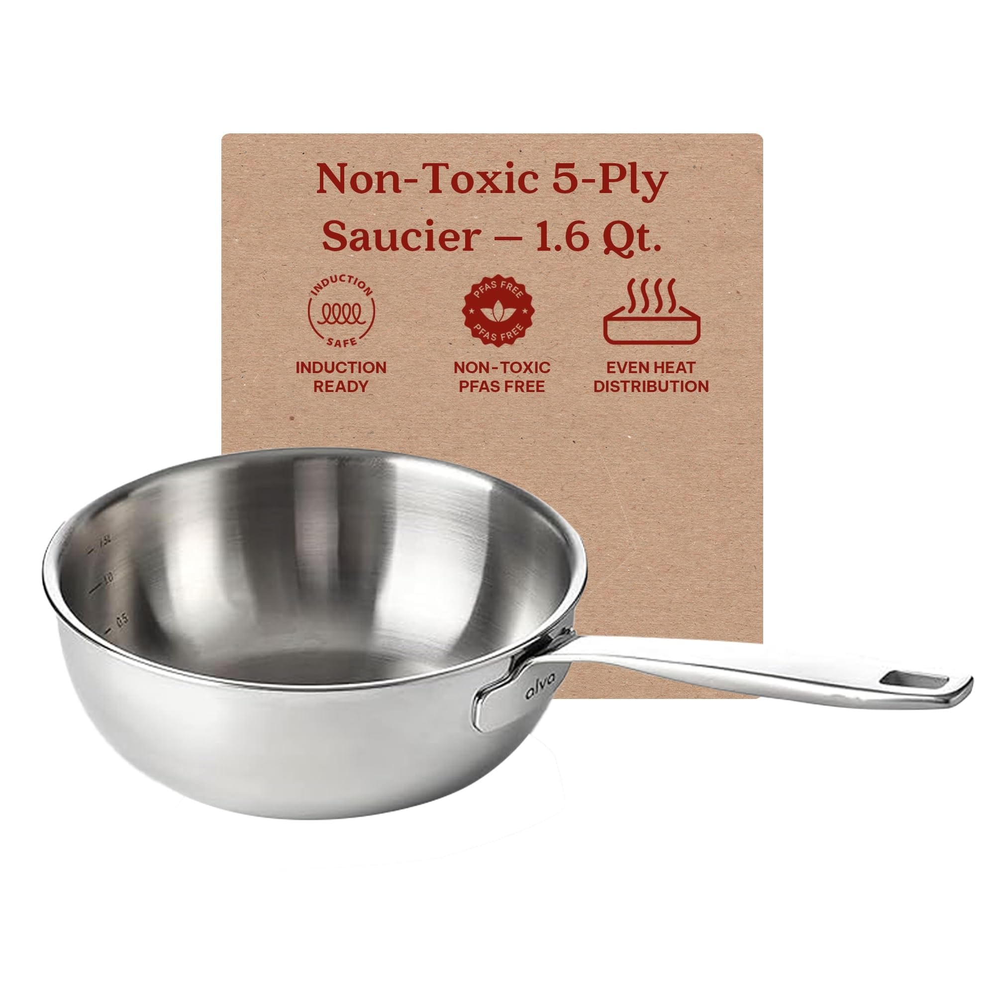 Casserole Alva Maestro en acier inoxydable 5 plis - 1,6 L. Non toxique