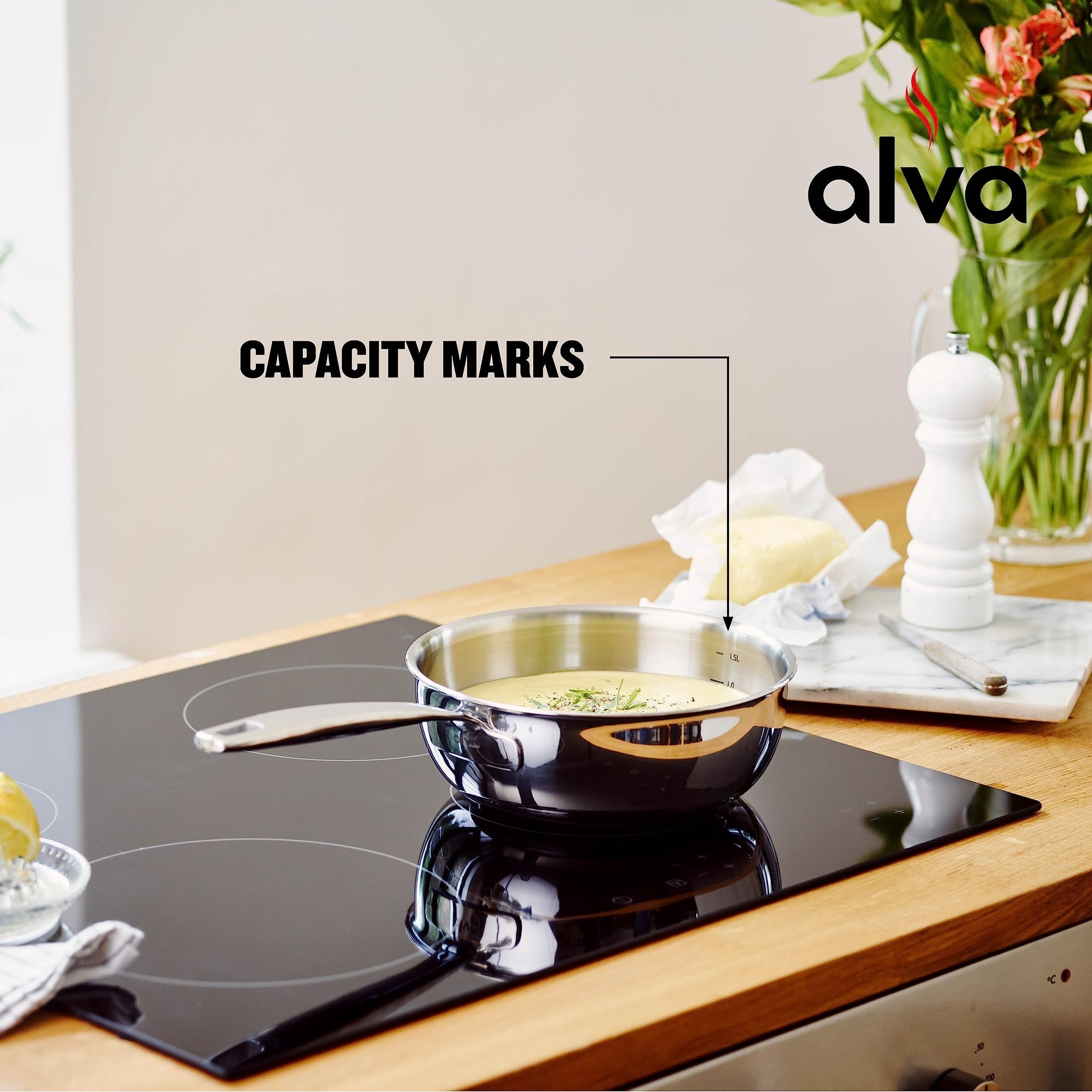Casserole Alva Maestro en acier inoxydable 5 plis - 1,6 L. Non toxique
