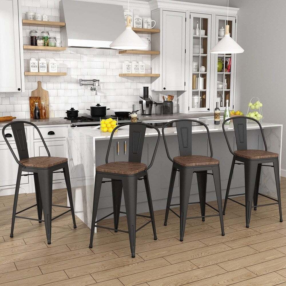 Tabourets de bar style ferme Andeworld, ensemble de 4 tabourets de bar hauteur comptoir - Lot de 4