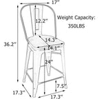 Tabourets de bar style ferme Andeworld, ensemble de 4 tabourets de bar hauteur comptoir - Lot de 4