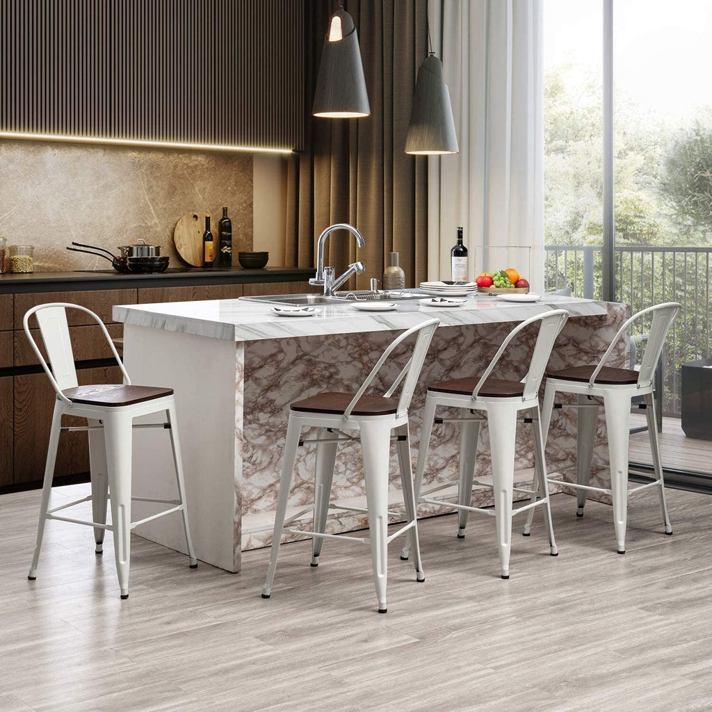 Tabourets de bar style ferme Andeworld, ensemble de 4 tabourets de bar hauteur comptoir - Lot de 4