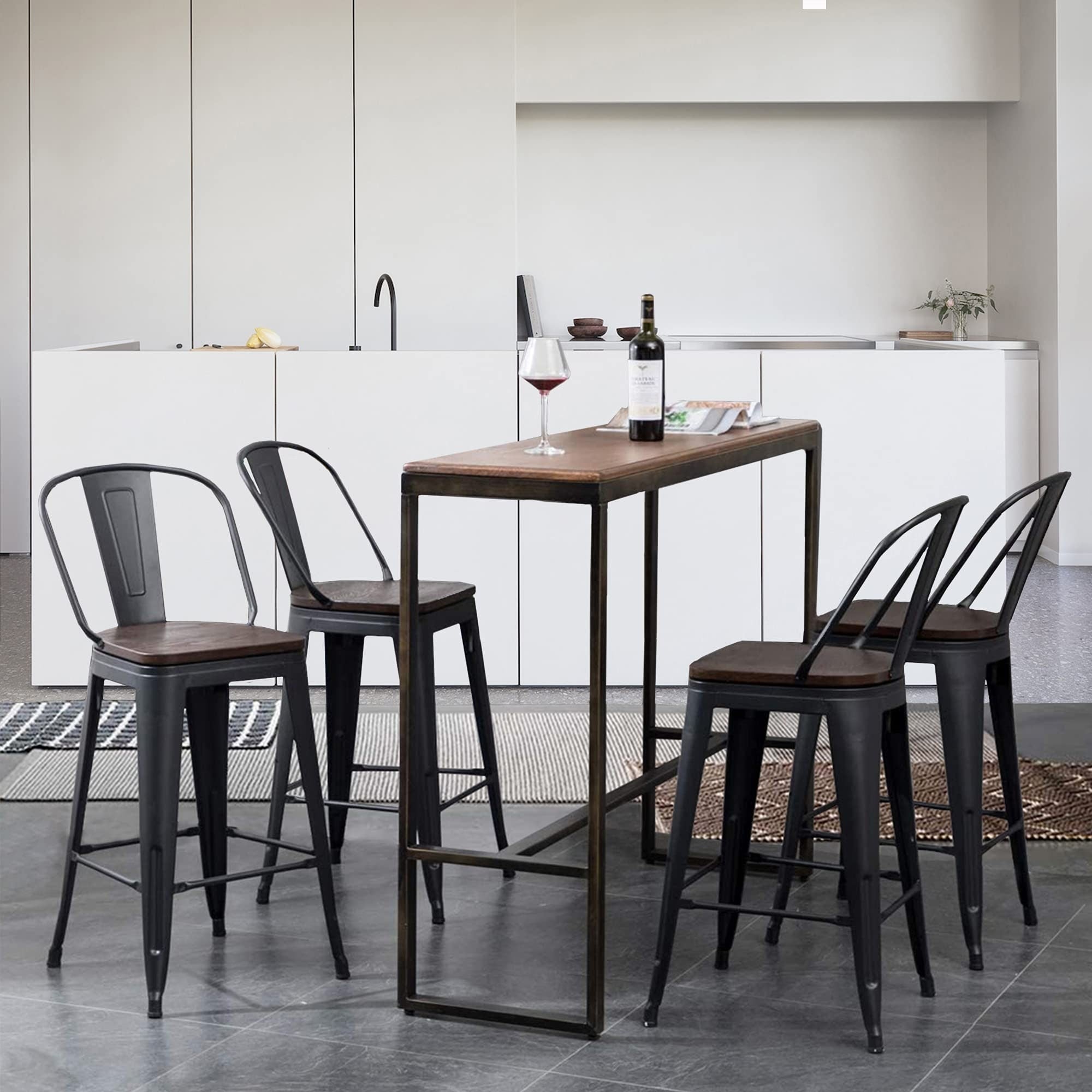 Tabourets de bar style ferme Andeworld, ensemble de 4 tabourets de bar hauteur comptoir - Lot de 4