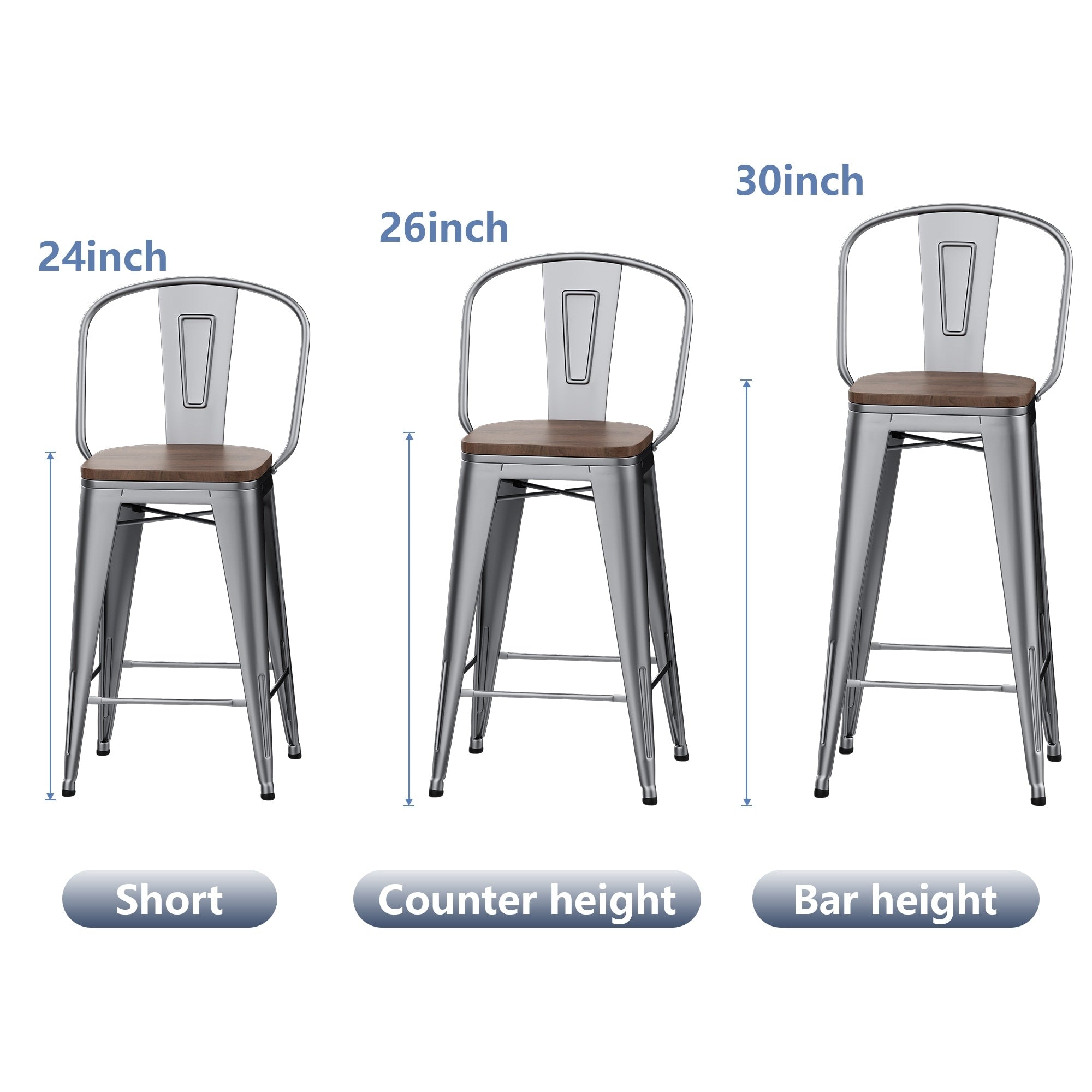 Tabourets de bar style ferme Andeworld, ensemble de 4 tabourets de bar hauteur comptoir - Lot de 4