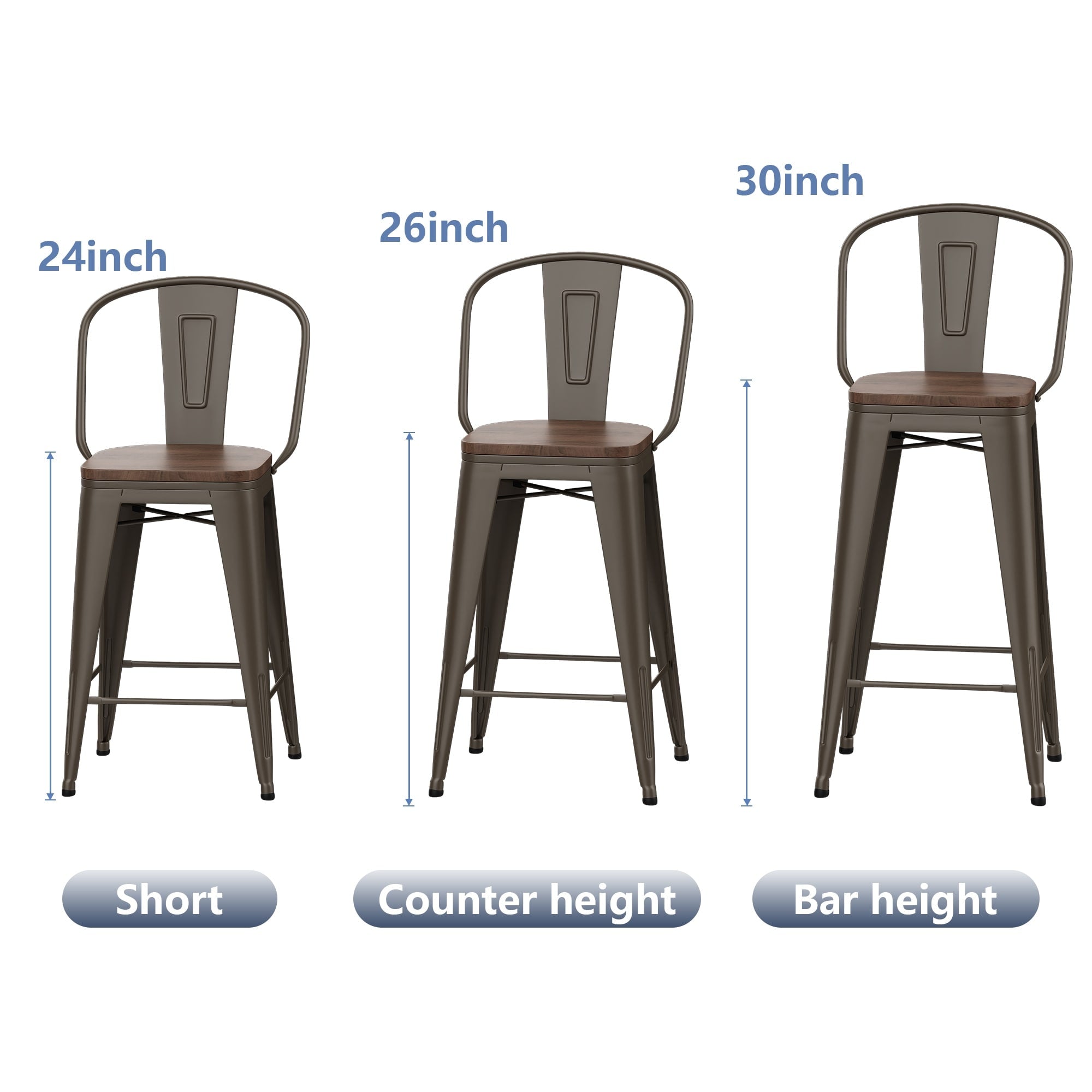 Tabourets de bar style ferme Andeworld, ensemble de 4 tabourets de bar hauteur comptoir - Lot de 4