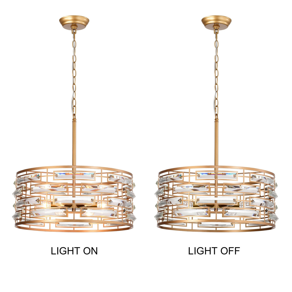 Lustre Anita à abat-jour tambour et prisme en verre transparent