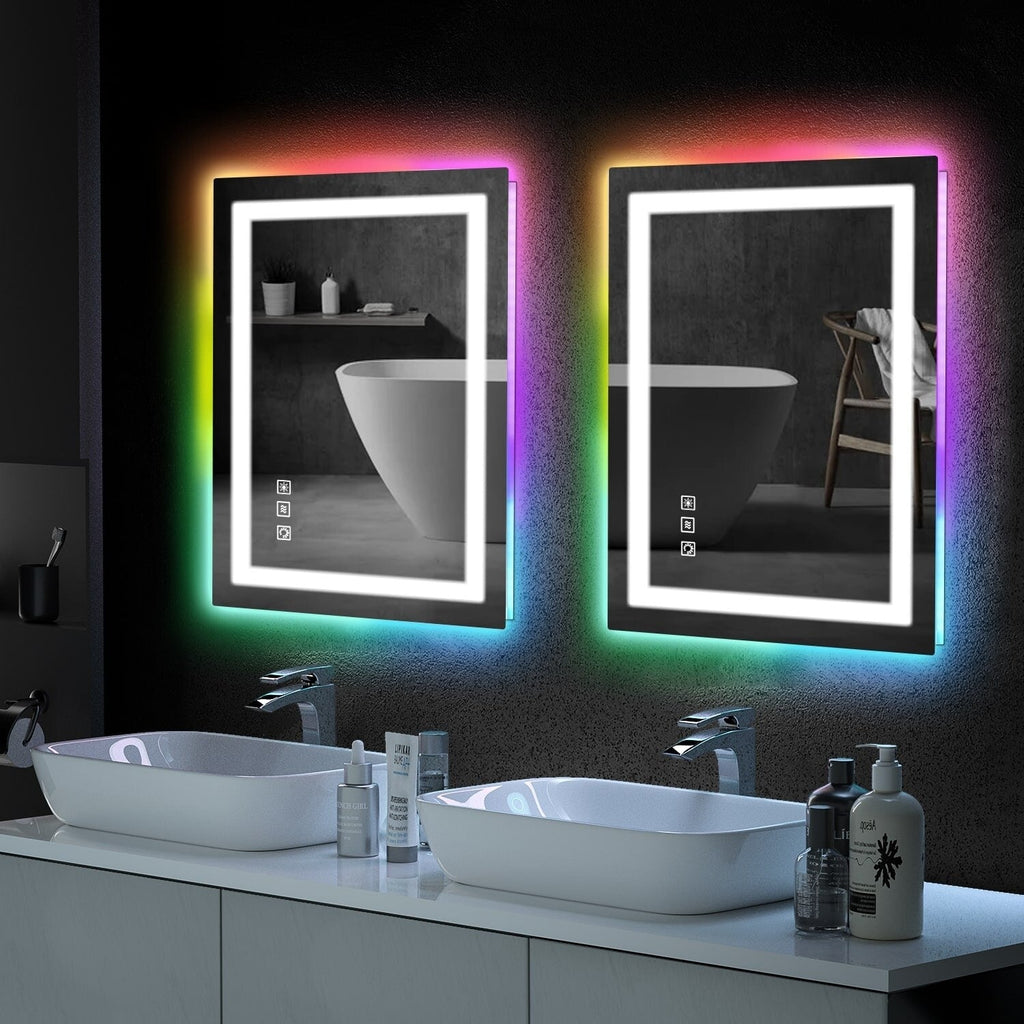 Miroir de salle de bain antibuée rétroéclairé RGB et éclairé par LED