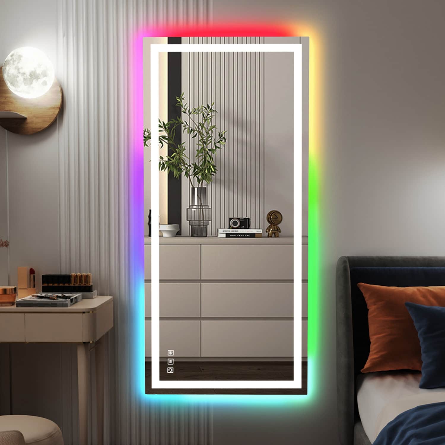 Miroir de salle de bain antibuée rétroéclairé RGB et éclairé par LED