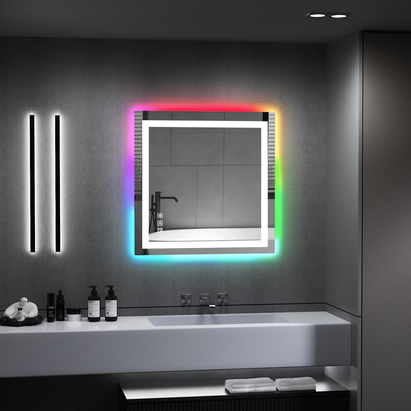 Miroir de salle de bain antibuée rétroéclairé RGB et éclairé par LED