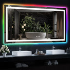 Miroir de salle de bain antibuée rétroéclairé RGB et éclairé par LED