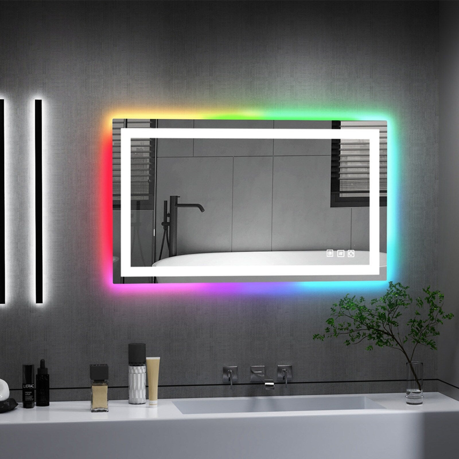 Miroir de salle de bain antibuée rétroéclairé RGB et éclairé par LED