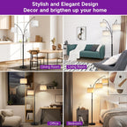 Lampadaire LED arqué à 3 lumières, dimmable, moderne, noir, haut.