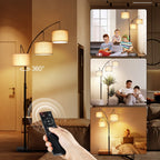 Lampadaire LED arqué à 3 lumières, dimmable, moderne, noir, haut.