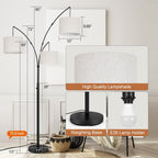 Lampadaire LED arqué à 3 lumières, dimmable, moderne, noir, haut.