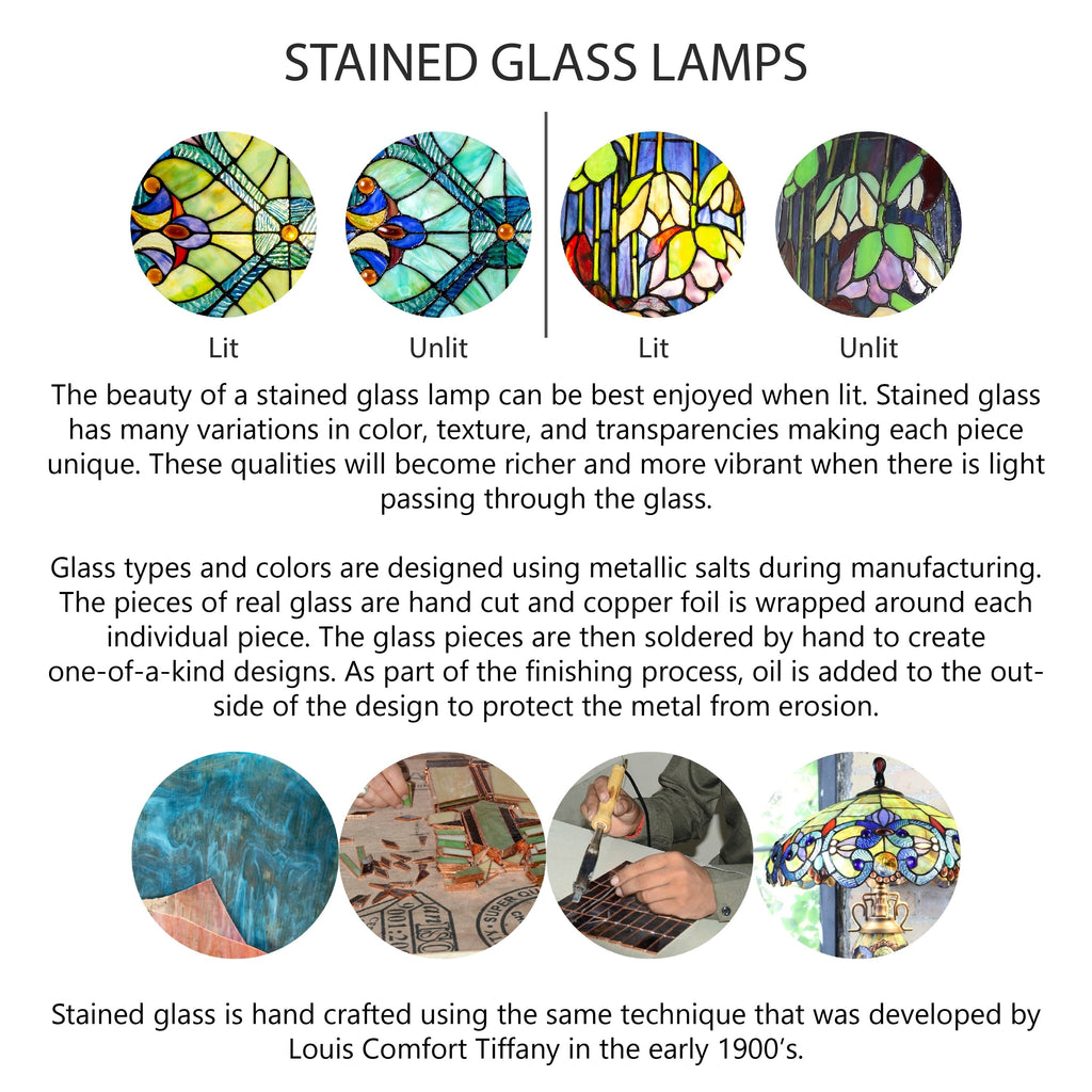 Ventilateur de plafond 3 lumières Astrid River of Goods, finition bronze huilé multicolore et vitrail, 52 pouces (132 x 132 x 37,5/50,2 cm)