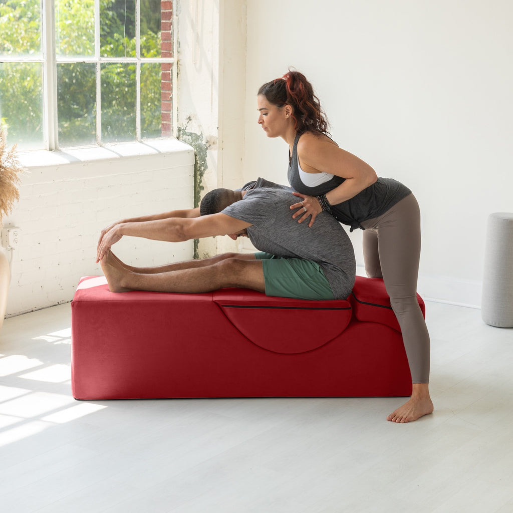Chaise longue convertible Avana Kami / Yoga et massage - Pouf 2 en 1 avec fauteuil de yoga dépliable dissimulé, Microvelours - Non disponible