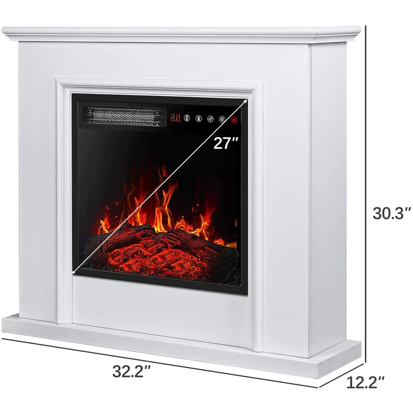 Cheminée électrique BOSSIN 43 avec manteau, insert de cheminée électrique de 58 cm (23 pouces), meuble TV autoportant avec foyer en bois