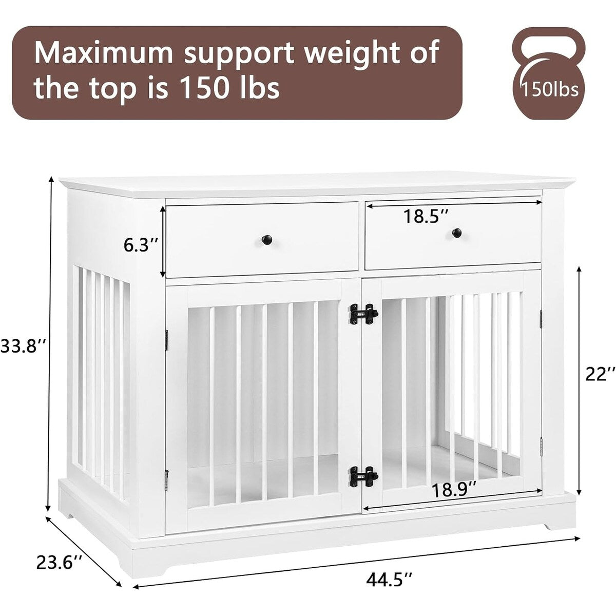 Meuble pour cage de 112 cm (44 pouces) BOSSIN, niche en bois avec table d'appoint et tiroirs de rangement, niche décorative pour animaux de compagnie