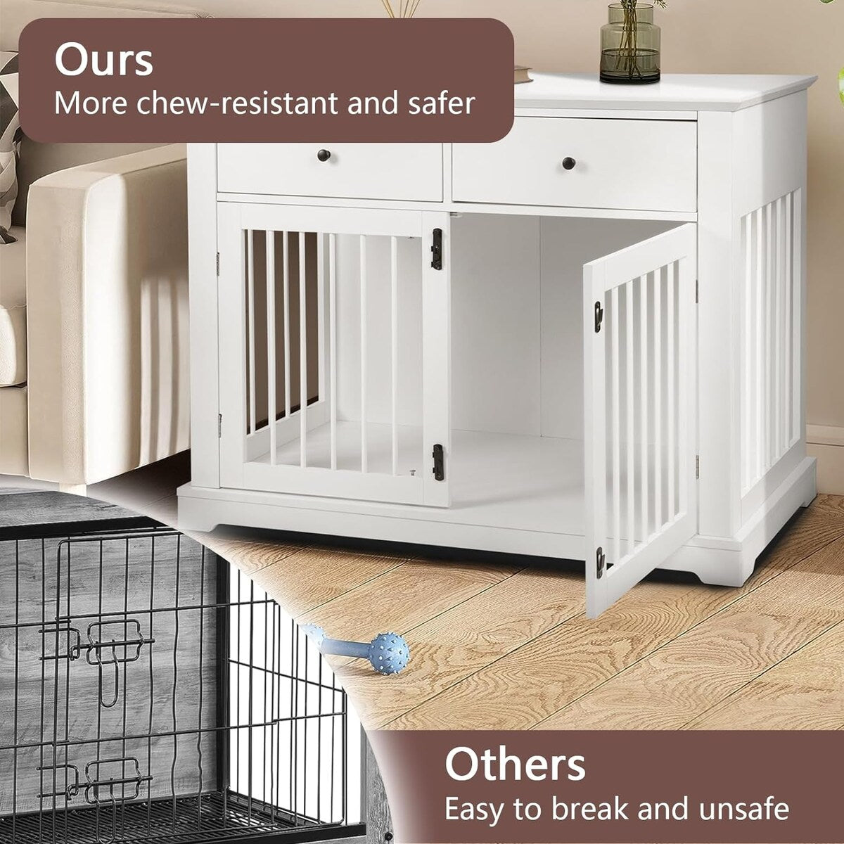 Meuble pour cage de 112 cm (44 pouces) BOSSIN, niche en bois avec table d'appoint et tiroirs de rangement, niche décorative pour animaux de compagnie