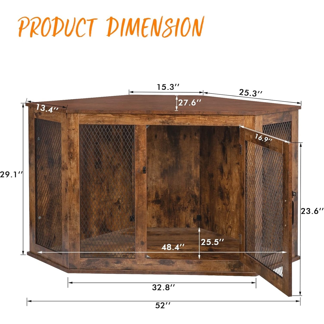Meuble d'angle pour chien BOSSIN, niche en bois de 44/52 pouces avec filet, niche décorative en bois pour l'intérieur