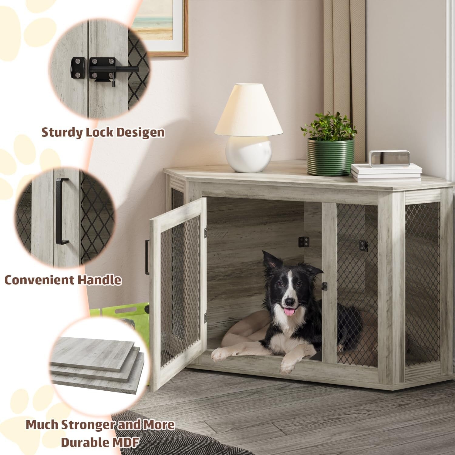 Meuble d'angle pour chien BOSSIN, niche en bois de 44/52 pouces avec filet, niche décorative en bois pour l'intérieur