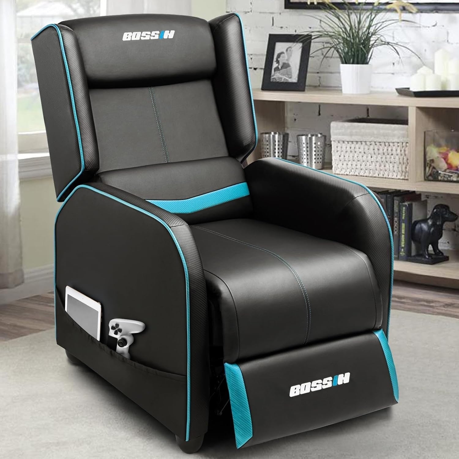 Fauteuil inclinable ergonomique BOSSIN en cuir PU pour le jeu, une place, pour le salon