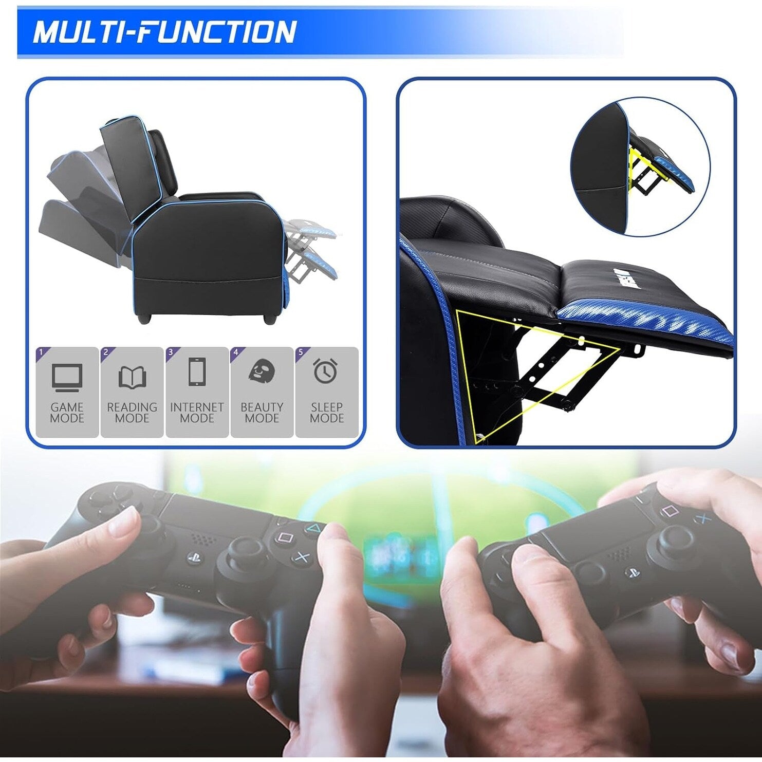 Fauteuil inclinable ergonomique BOSSIN en cuir PU pour le jeu, une place, pour le salon