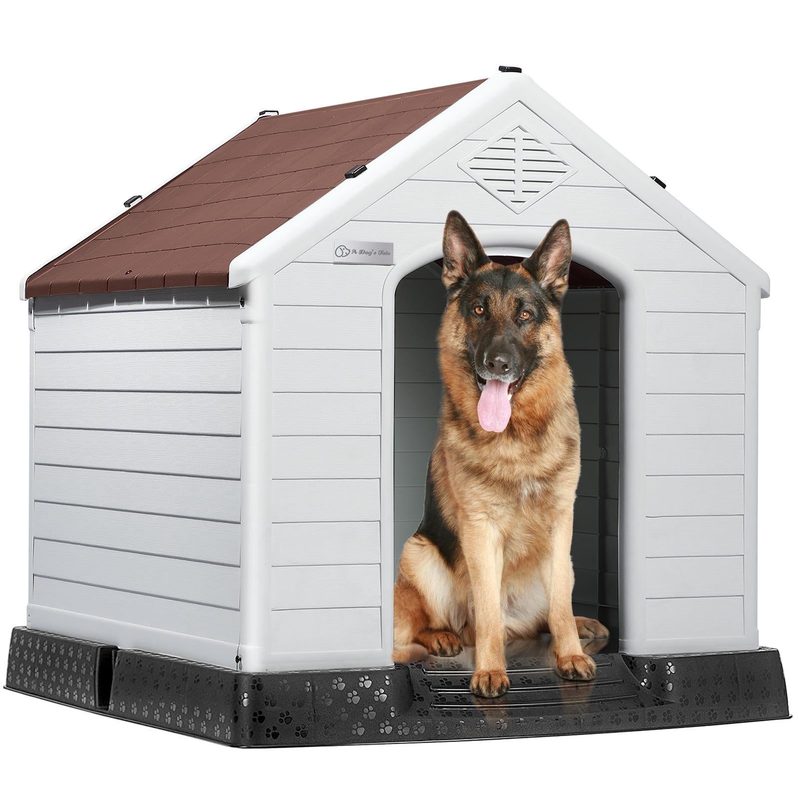 Niche pour chien BOSSIN en plastique pour chiens de petite et grande taille, niche isolée pour chiots d'intérieur et d'extérieur avec plancher surélevé