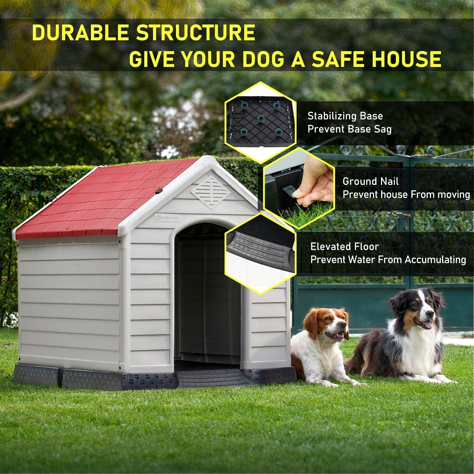 Niche pour chien BOSSIN en plastique pour chiens de petite et grande taille, niche isolée pour chiots d'intérieur et d'extérieur avec plancher surélevé