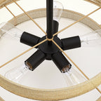 Lustre tambour côtier noir Bayou à 5 lumières avec double abat-jour en rotin - 61 cm (24 po) de large