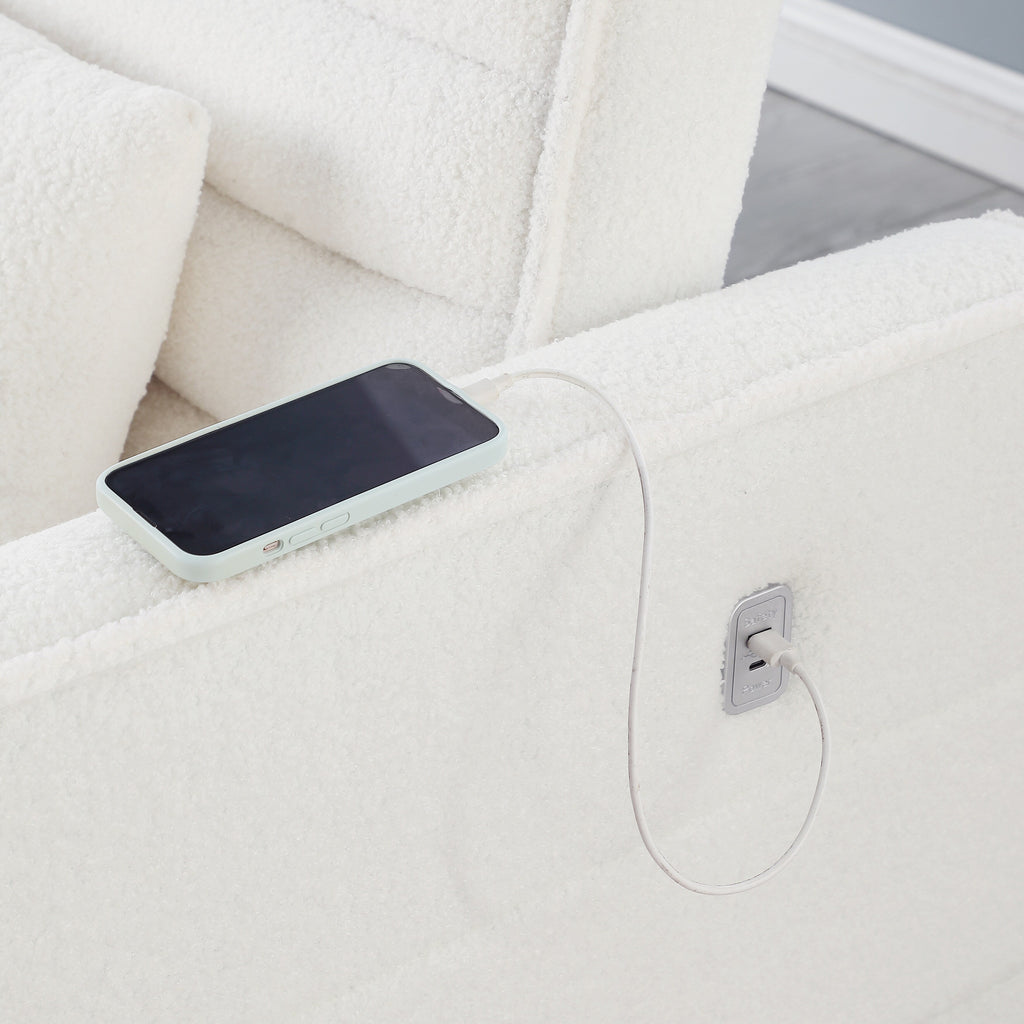 Canapé-lit convertible deux places en tissu bouclé beige 55,12 avec dossier réglable et 2 coussins lombaires pour salon