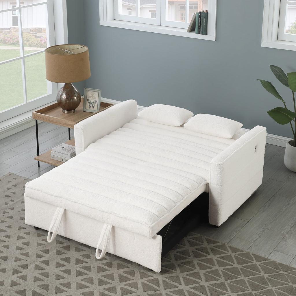 Canapé-lit convertible deux places en tissu bouclé beige 55,12 avec dossier réglable et 2 coussins lombaires pour salon