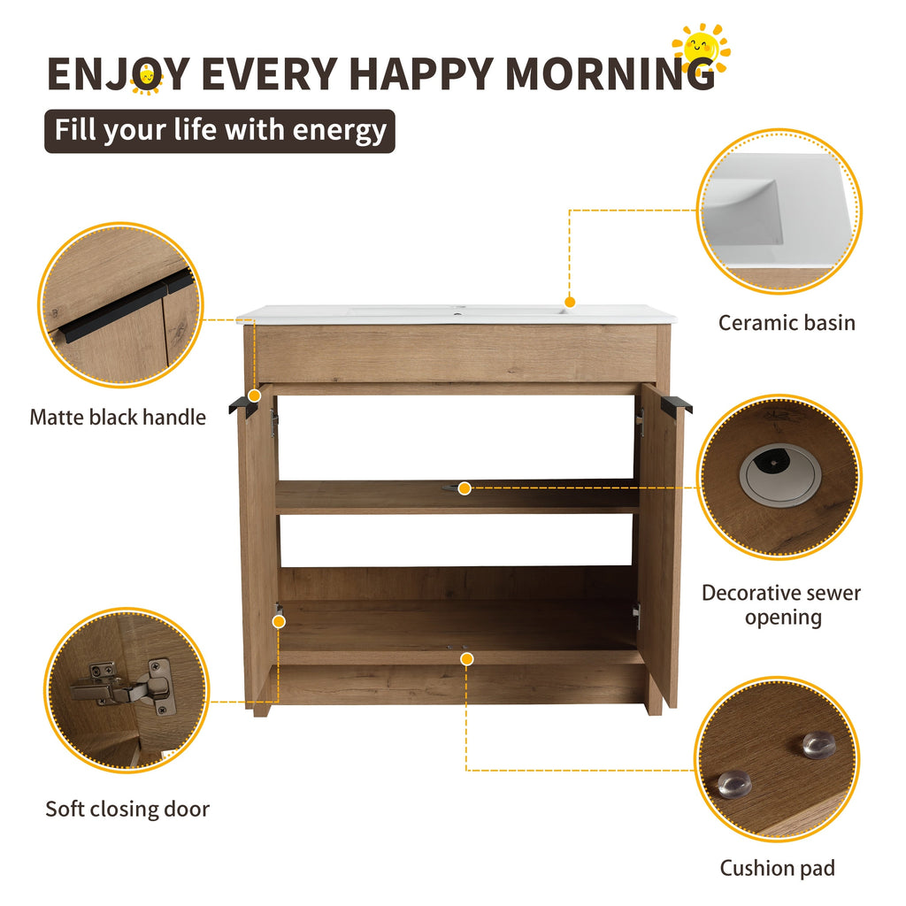 Meuble-lavabo Beingnext 24/30/36 avec vasque, meuble-lavabo autoportant avec porte à fermeture douce et étagère réglable