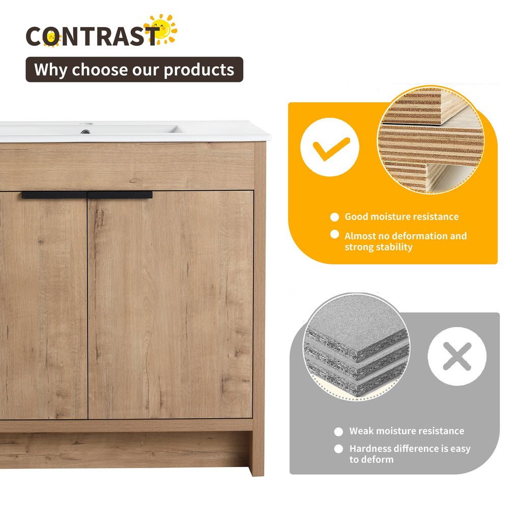 Meuble-lavabo Beingnext 24/30/36 avec vasque, meuble-lavabo autoportant avec porte à fermeture douce et étagère réglable