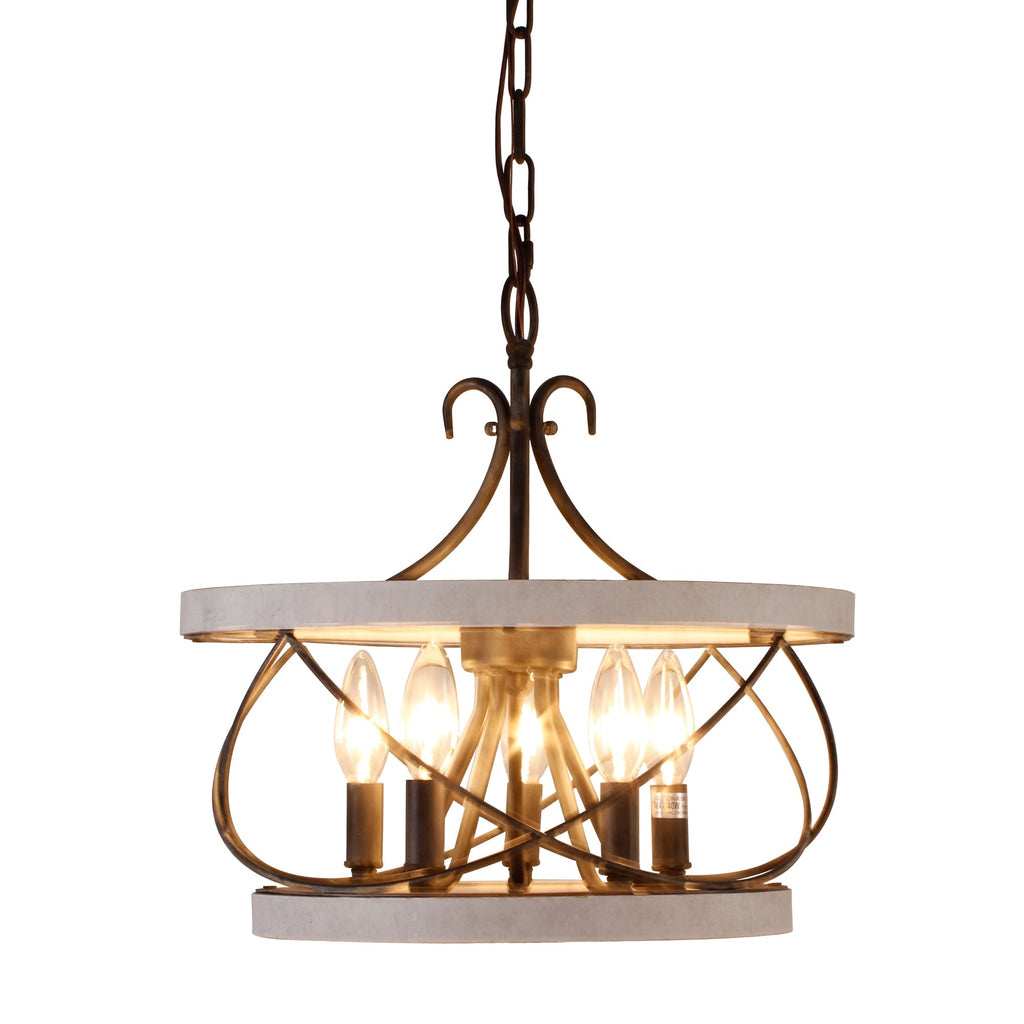 Lustre rustique Bella Depot à 5 lumières en bois avec cage, éclairage à intensité variable, suspension de style ferme réglable de 15,7 pouces pour îlot de cuisine